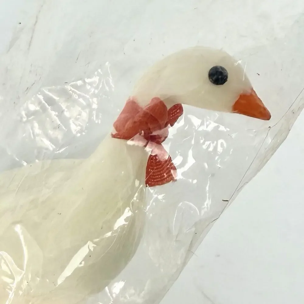 Vintage Feathered Bird White Goose Christmas Tree Ornament Wired Feet NEW